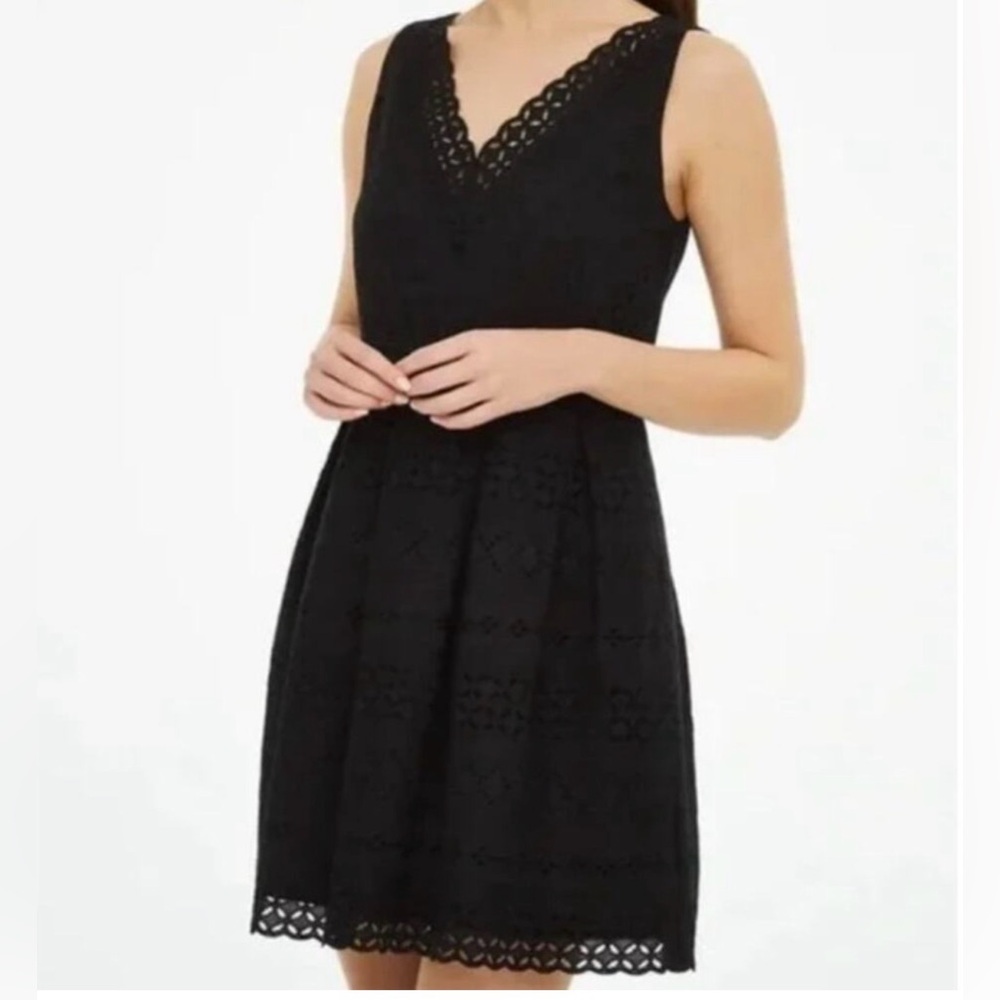Loft Outlet NWT Black Eyelet Mini Dress Sleeveless Pleated Size 6P
